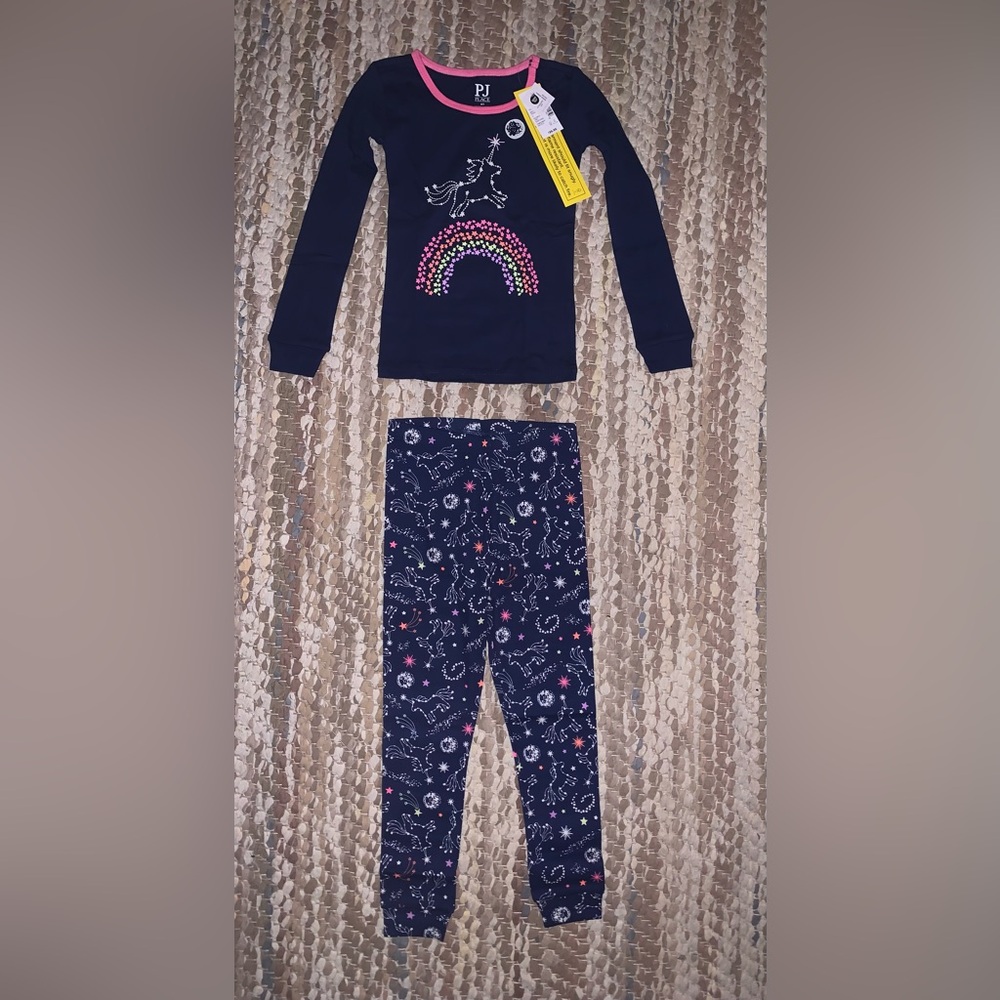 Kids Navy Pajama Set with Unicorn and Rainbow